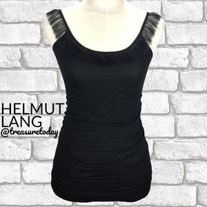 Helmut Lang Black Cashmere Fringe Long Tank Top
